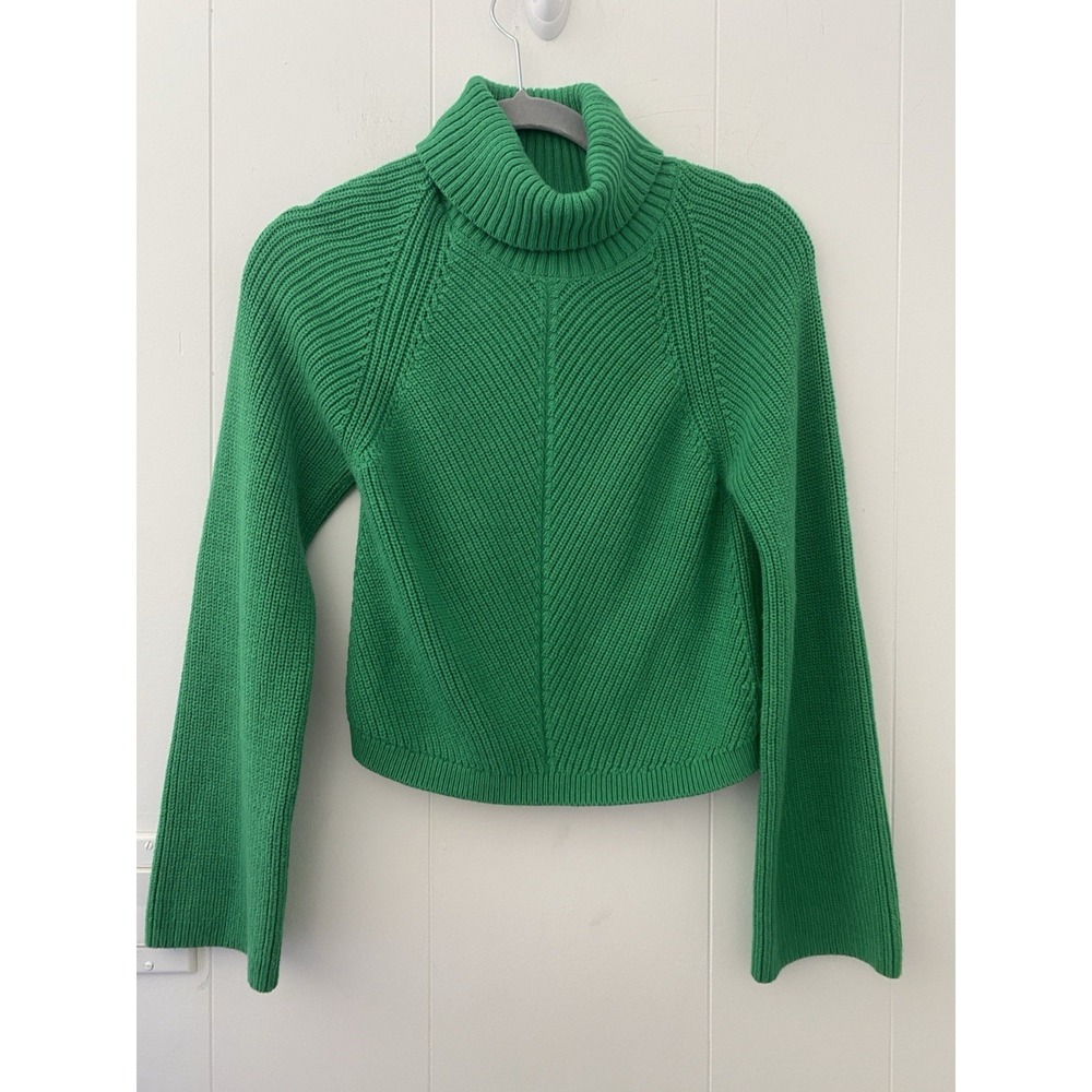 Maeve by Anthropologie‎ Green Cropped Ribbed Turtleneck Sweater XS Wool Blend